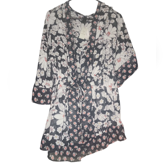 Lane Bryant Sweaters - Lane Bryant Navy Floral Kimono Cardigan With Waist Drawstring Size 18/20 NWT